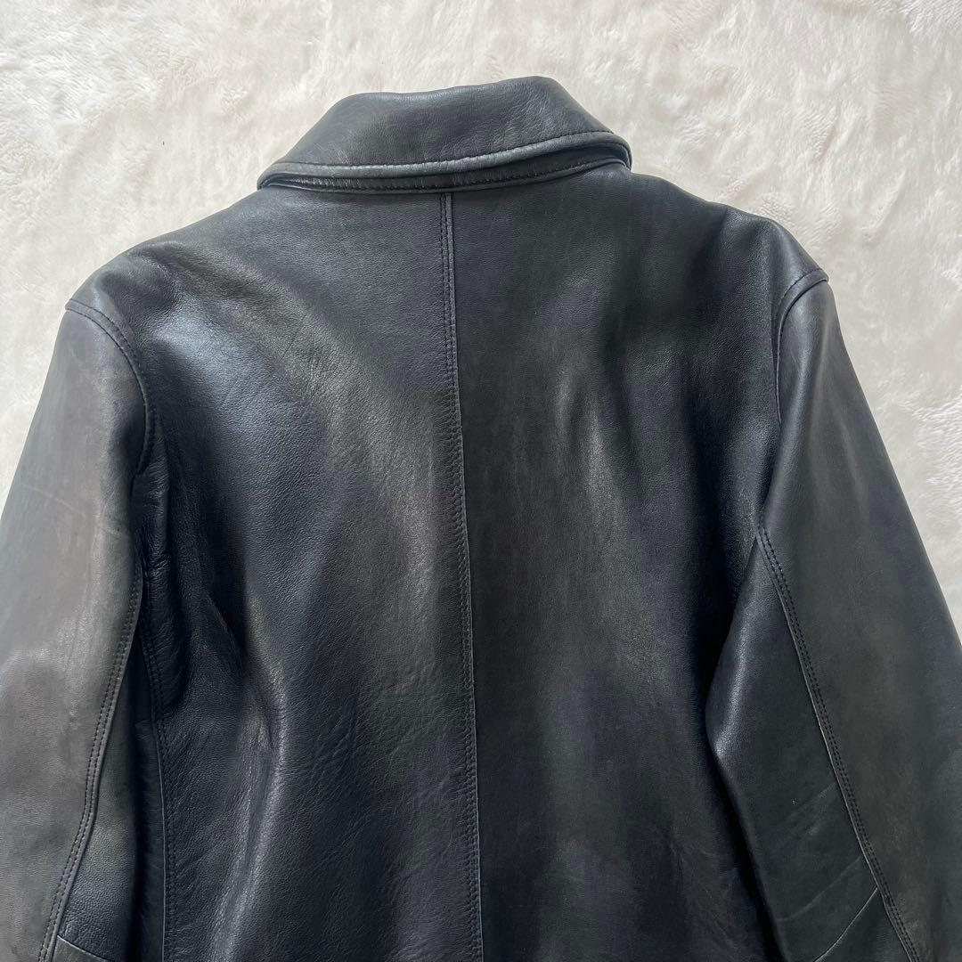 鮮烈レッド裏地✨ナノユニバース　羊革ラムレザージャケット　L キルティング　黒