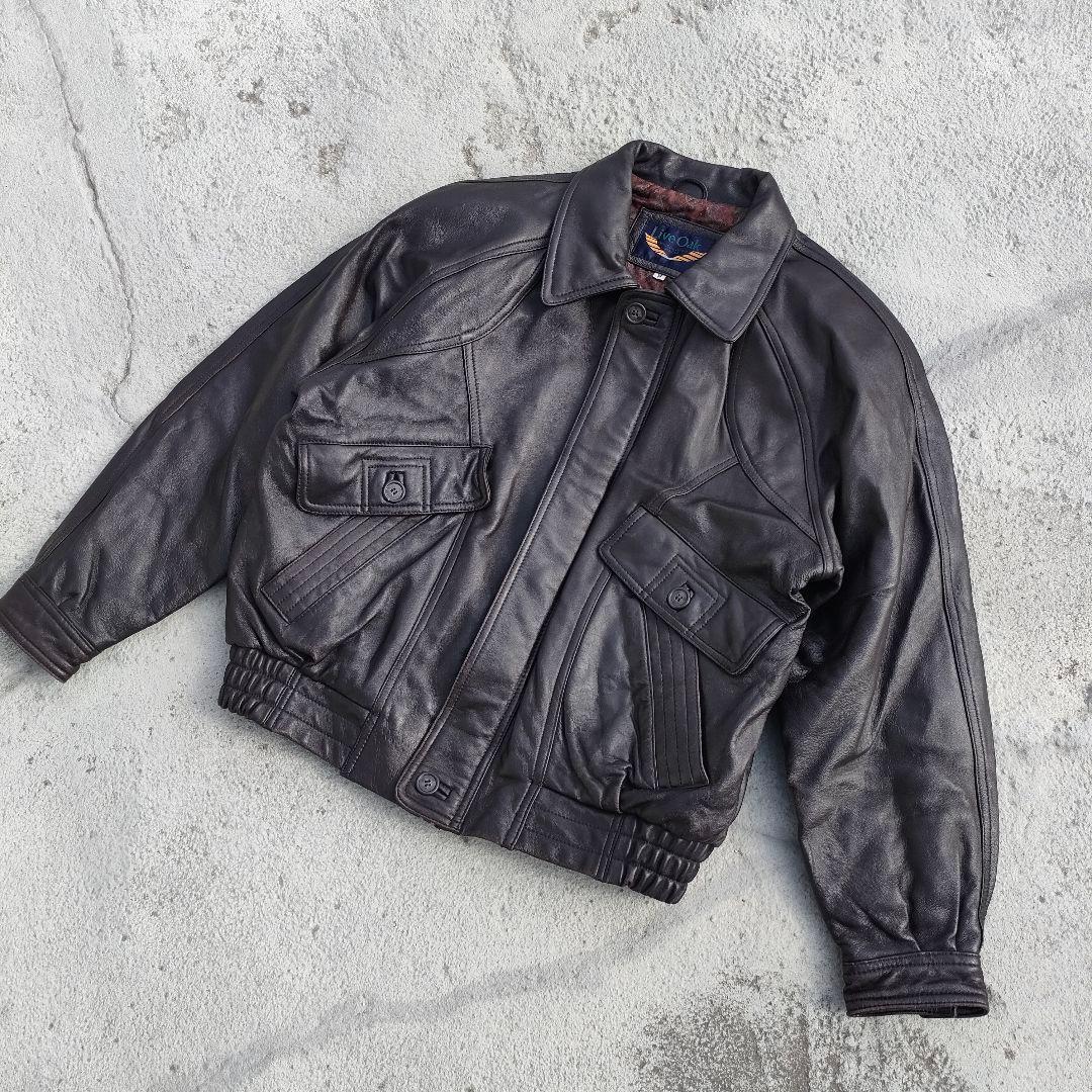 ラムレザージャケット ダークブラウン スイングトップ ペイズリー裏地 短丈