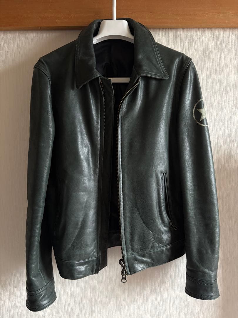 希少カラー 291295=HOMME カウハイド シングルライダース グリーン