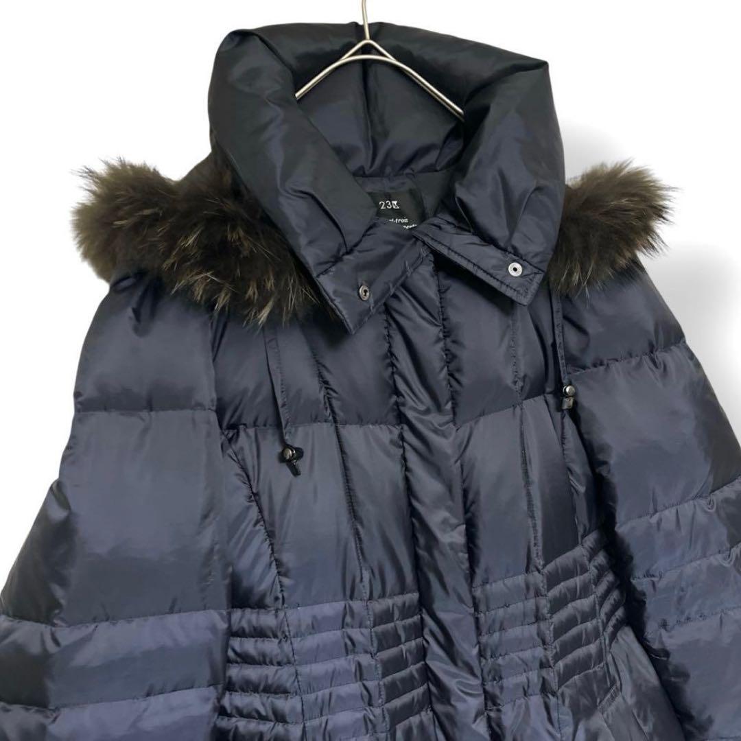 【美品】23区 洗える シレータフタ ダウン コート ラクーン ファー