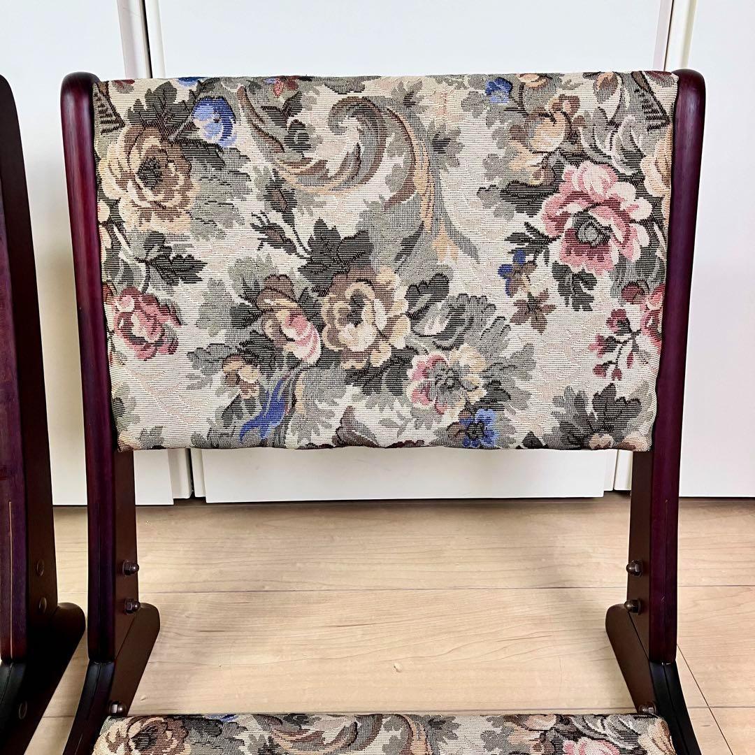 ナカムラ　天然木座椅子 2台セット　ゴブラン織り　花柄　ベージュ系　耐久性