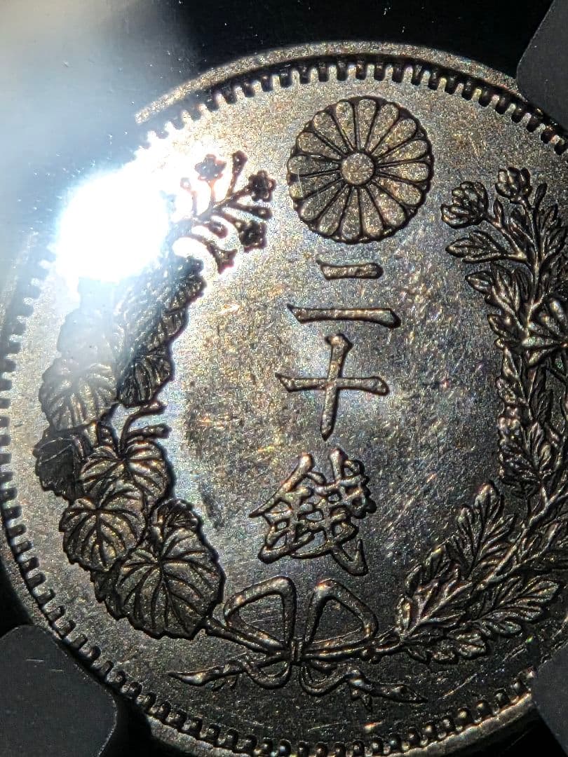 (稀少な状態 NGC MS63) 竜20銭銀貨　明治9年(1876)