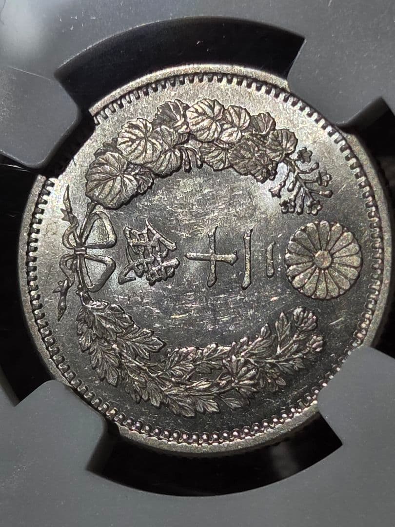 (稀少な状態 NGC MS63) 竜20銭銀貨　明治9年(1876)