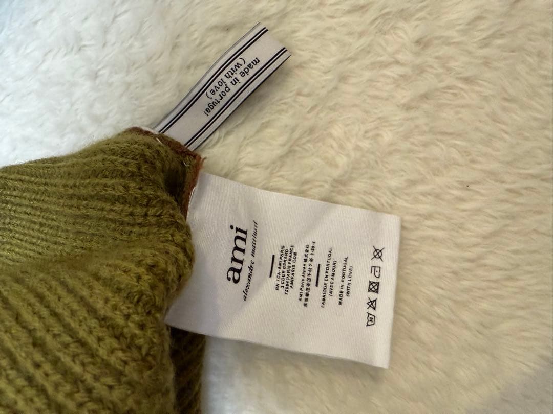 ami paris オリーブグリーンウール カレッジセーター　Sサイズ