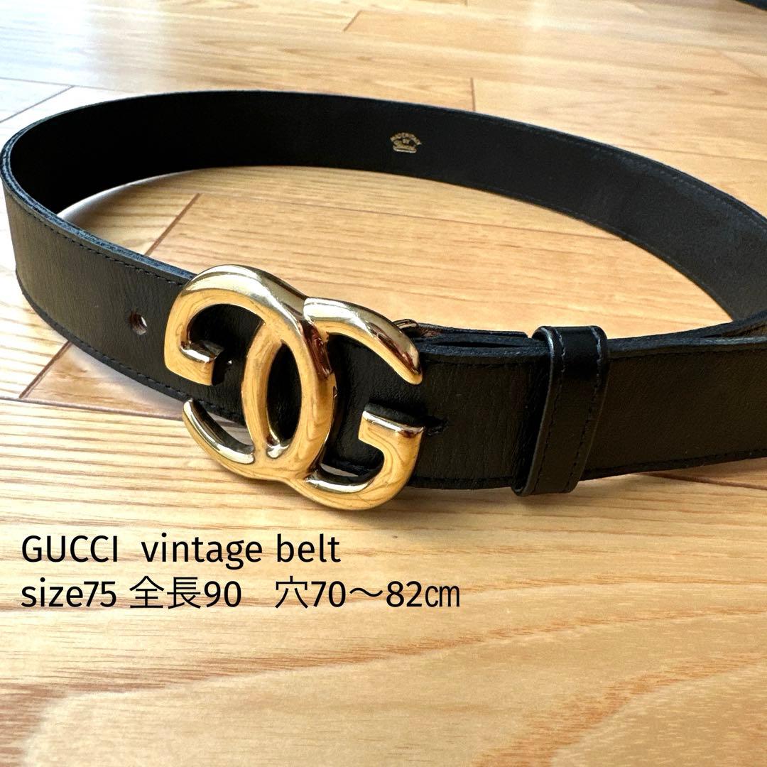 GUCCI ベルト　美品　ヴィンテージ　75 グッチ　黒　レディース　ロゴベルト