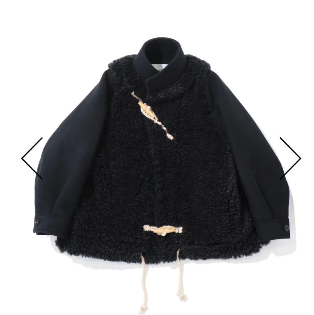 HYKE ハイク25AW ダブルフェイスボアダッフルジャケット黒