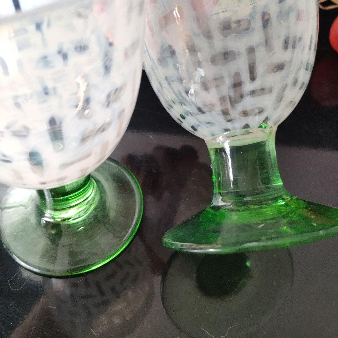 大正ロマン氷コップ 乳白色 脚付きグラス 3個セット