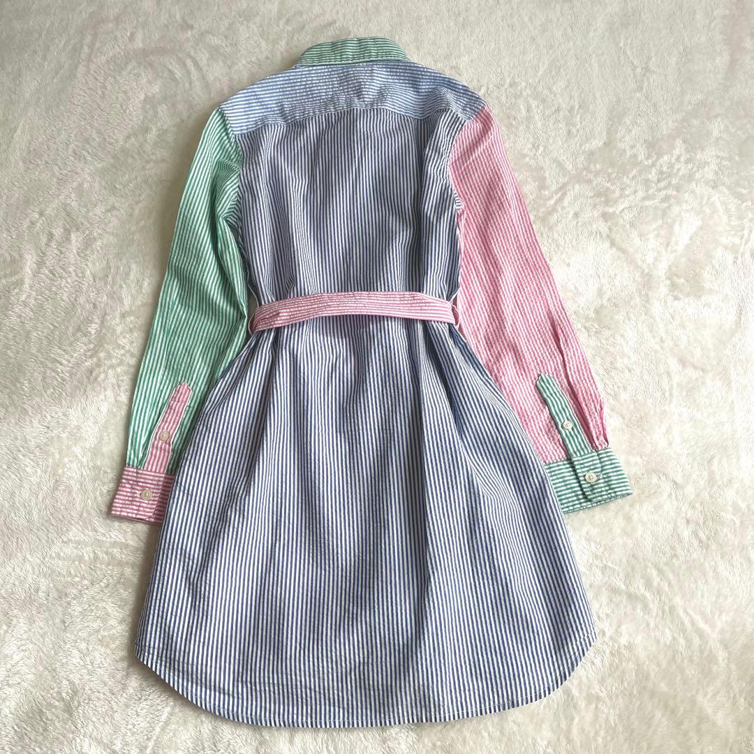 未使用タグ付き★ポロラルフローレン★シャツワンピース★長袖★マルチカラー★140