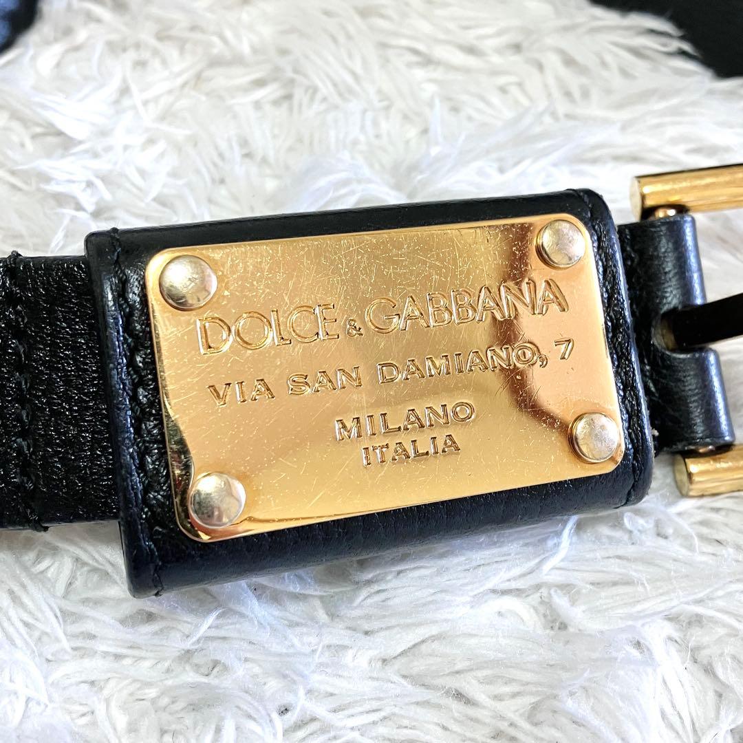 美品 ドルチェアンドガッバーナ ゴールドプレート ベルト ブラック レザー