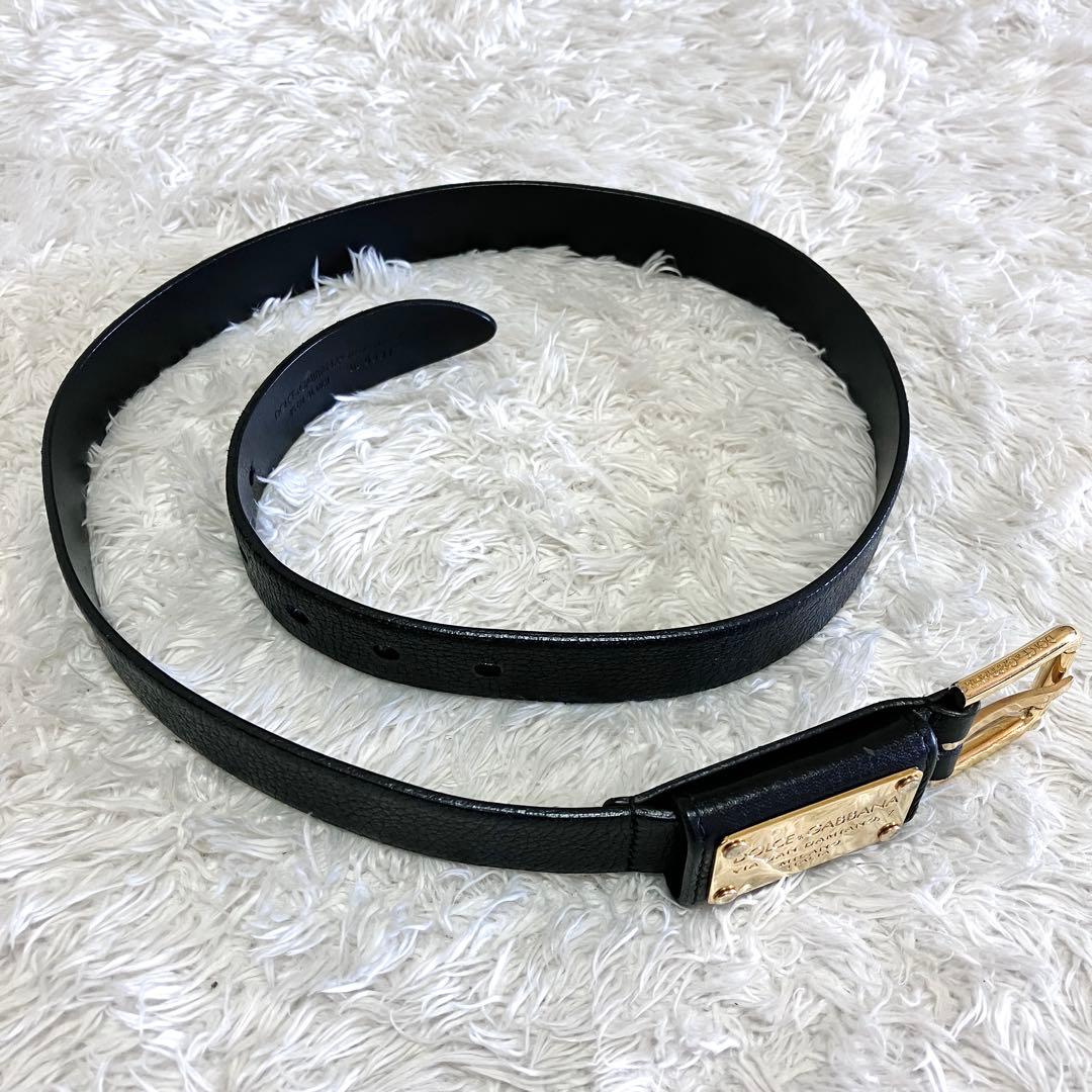 美品 ドルチェアンドガッバーナ ゴールドプレート ベルト ブラック レザー