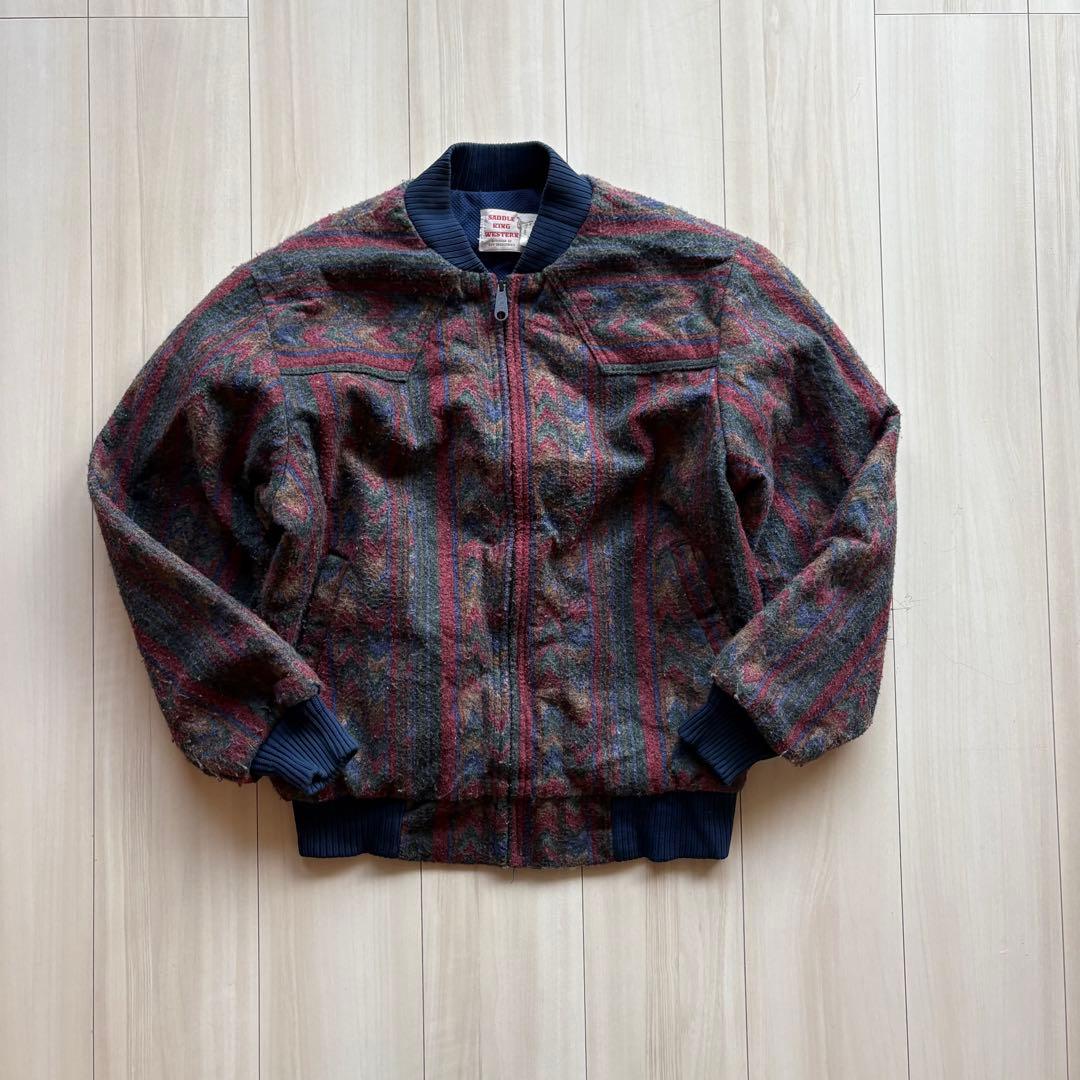 -80s サドルキングウエスタン ネイティブブルゾン USA製 M タロンジップ