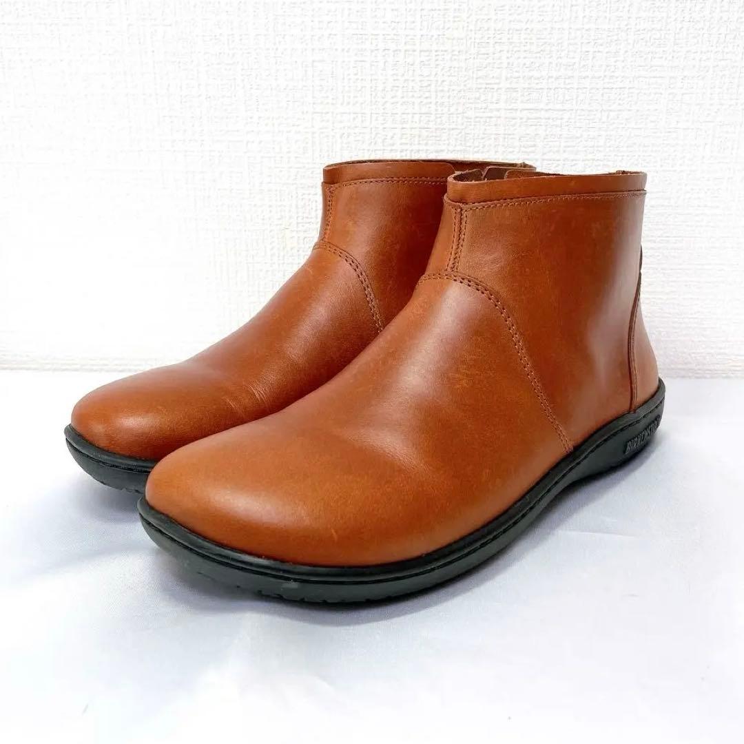 ビルケンシュトック ベニントン 38 ショートブーツ ブラウン サイドジップ本革