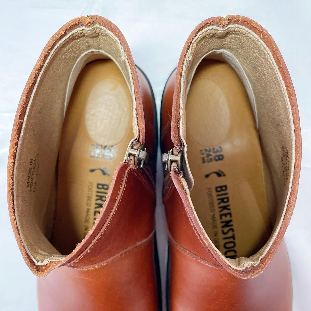 ビルケンシュトック ベニントン 38 ショートブーツ ブラウン サイドジップ本革