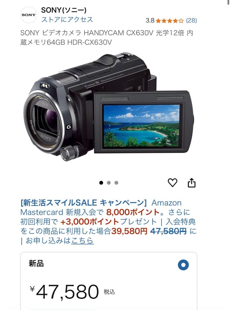 Sony HDR-CX630V ビデオカメラ 64GB