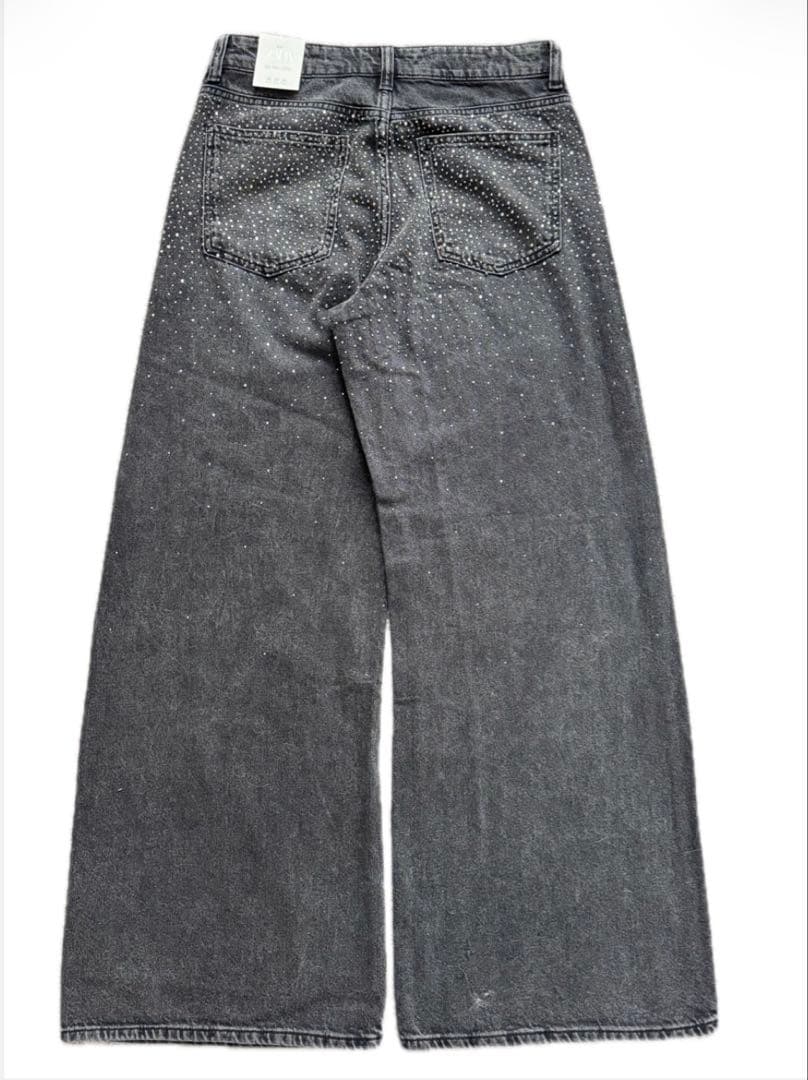 ZARA ルーズワイドレッグ ミッドライズ デニムパンツ グリッター　36