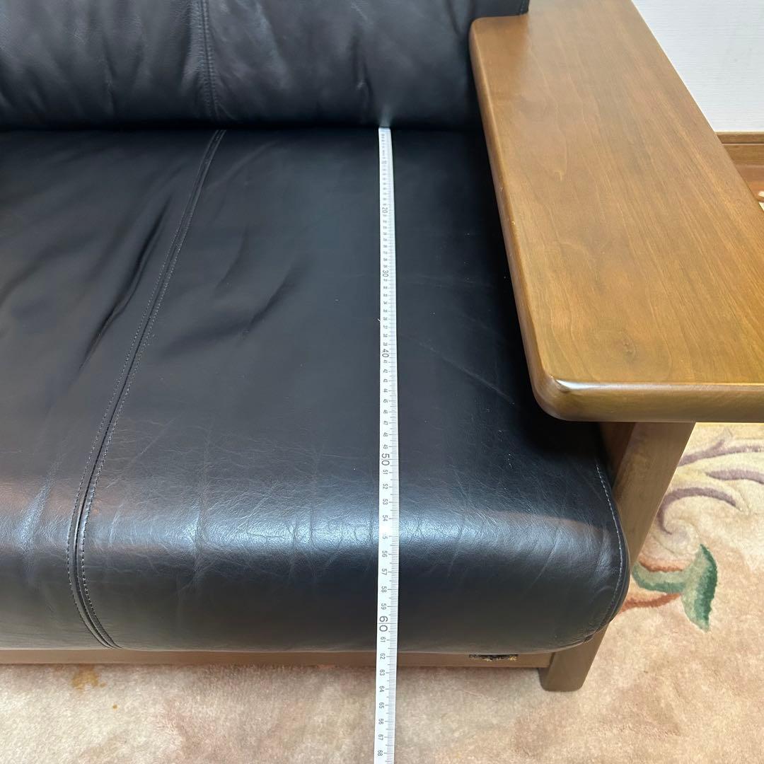 浜本工芸　黒本革レザー1人掛けソファ-a