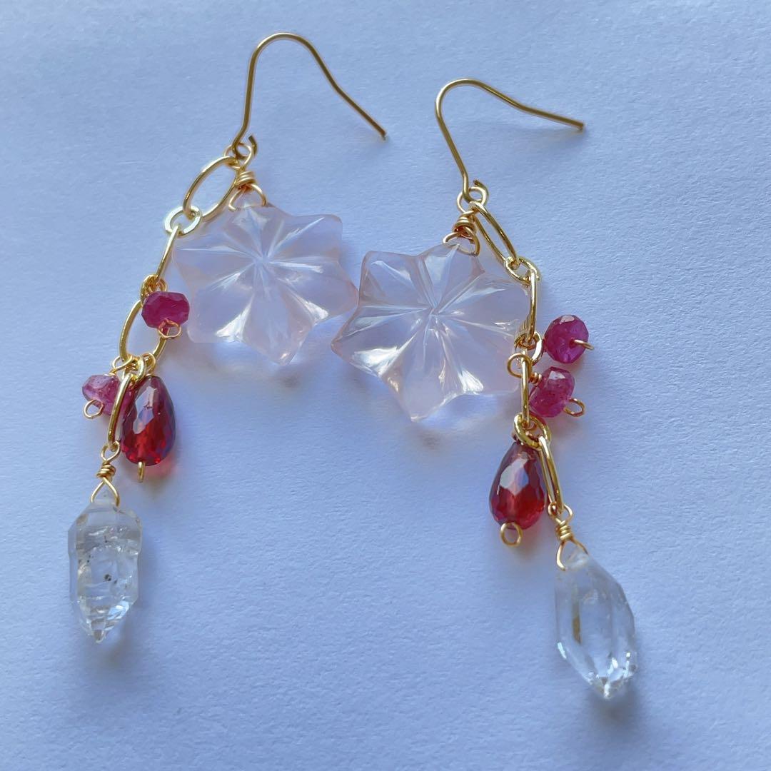 おまとめです！14kgf ローズクォーツとハーキマーのピアス