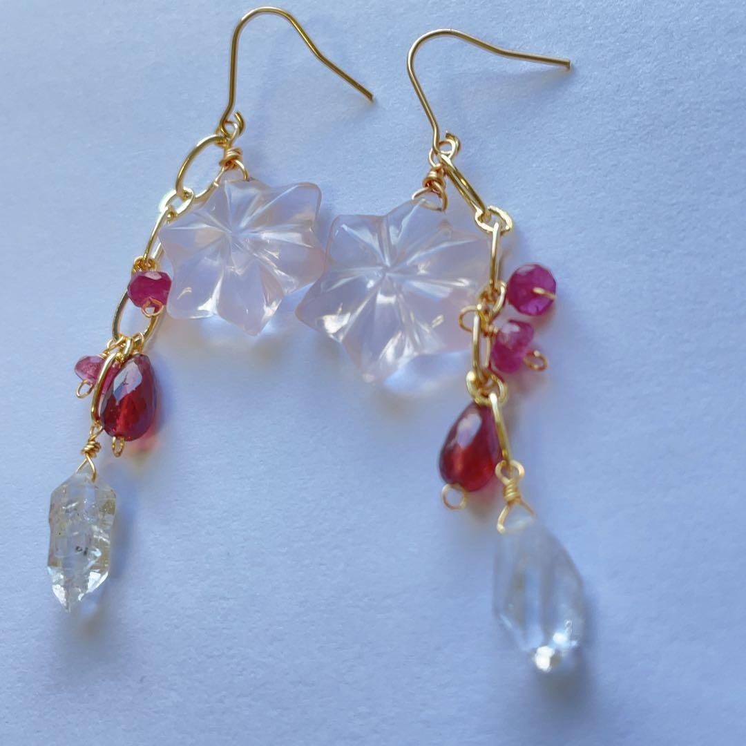 おまとめです！14kgf ローズクォーツとハーキマーのピアス