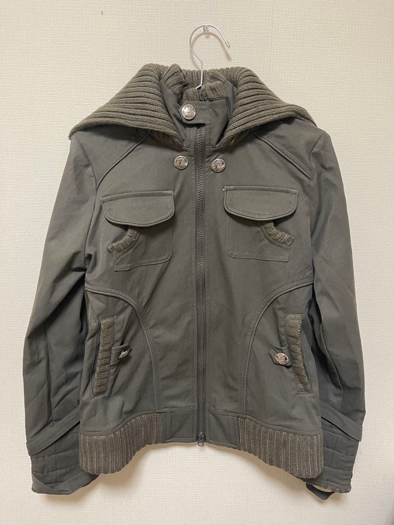 リブ襟 中綿ジャケット グレー ジップアップ ミリタリー風 Y2K 韓国