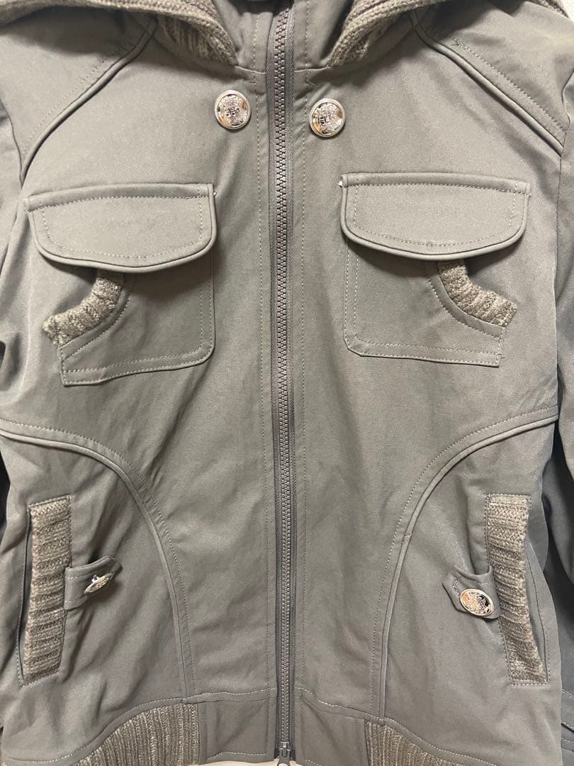 リブ襟 中綿ジャケット グレー ジップアップ ミリタリー風 Y2K 韓国