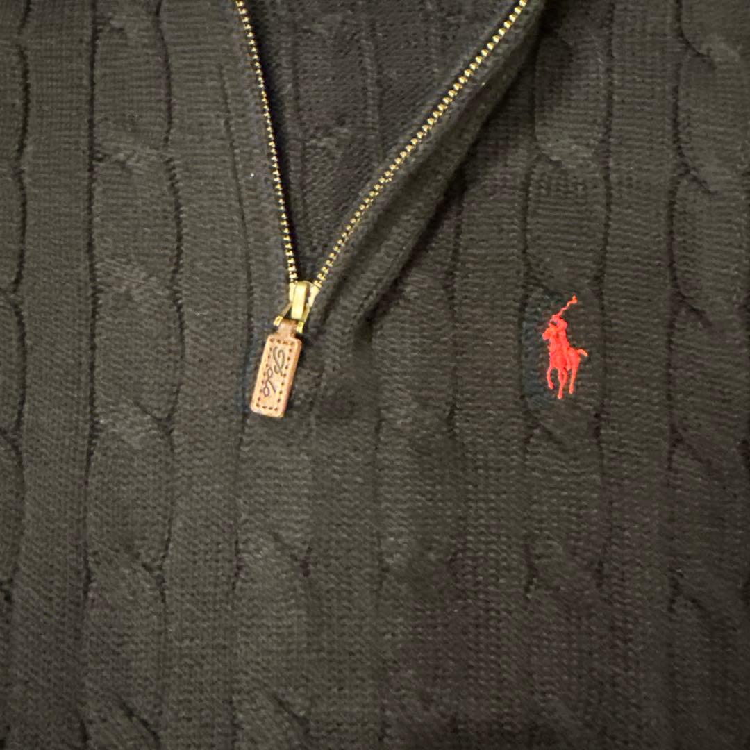 現行　ポロラルフローレン ハーフジップ ケーブルニット　黒ブラック