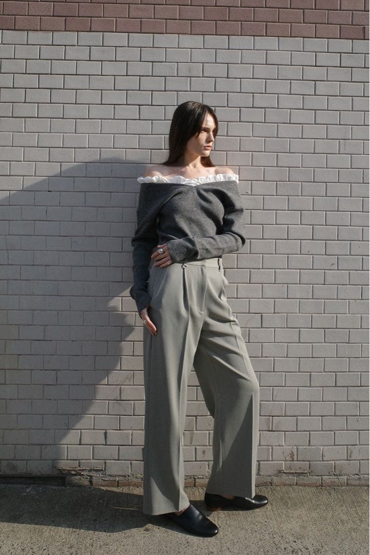 CLANE 2WAY FRILL V NECK KNIT TOPS グレー2