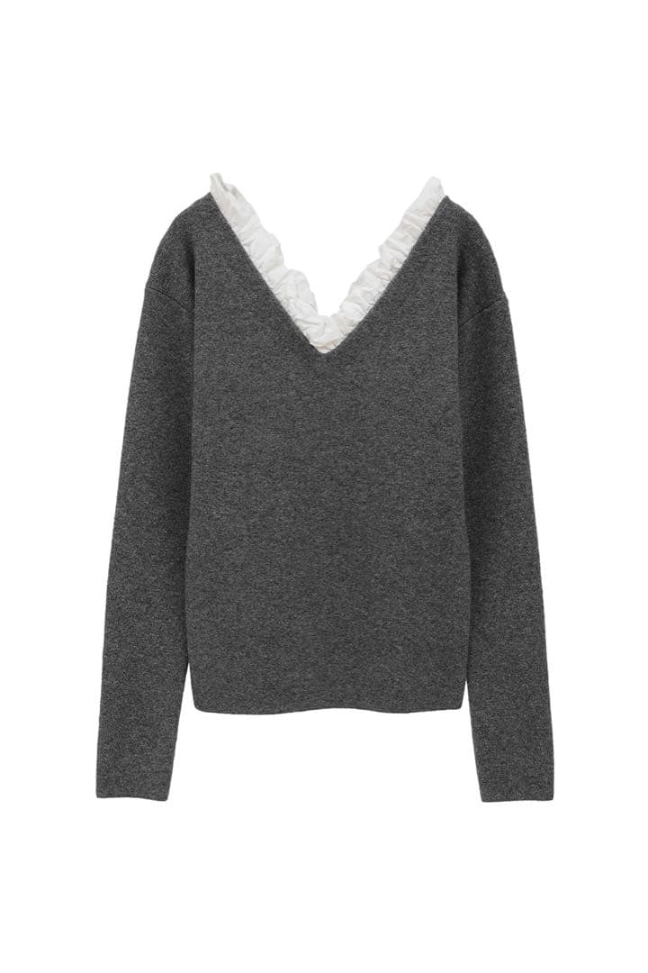 CLANE 2WAY FRILL V NECK KNIT TOPS グレー2