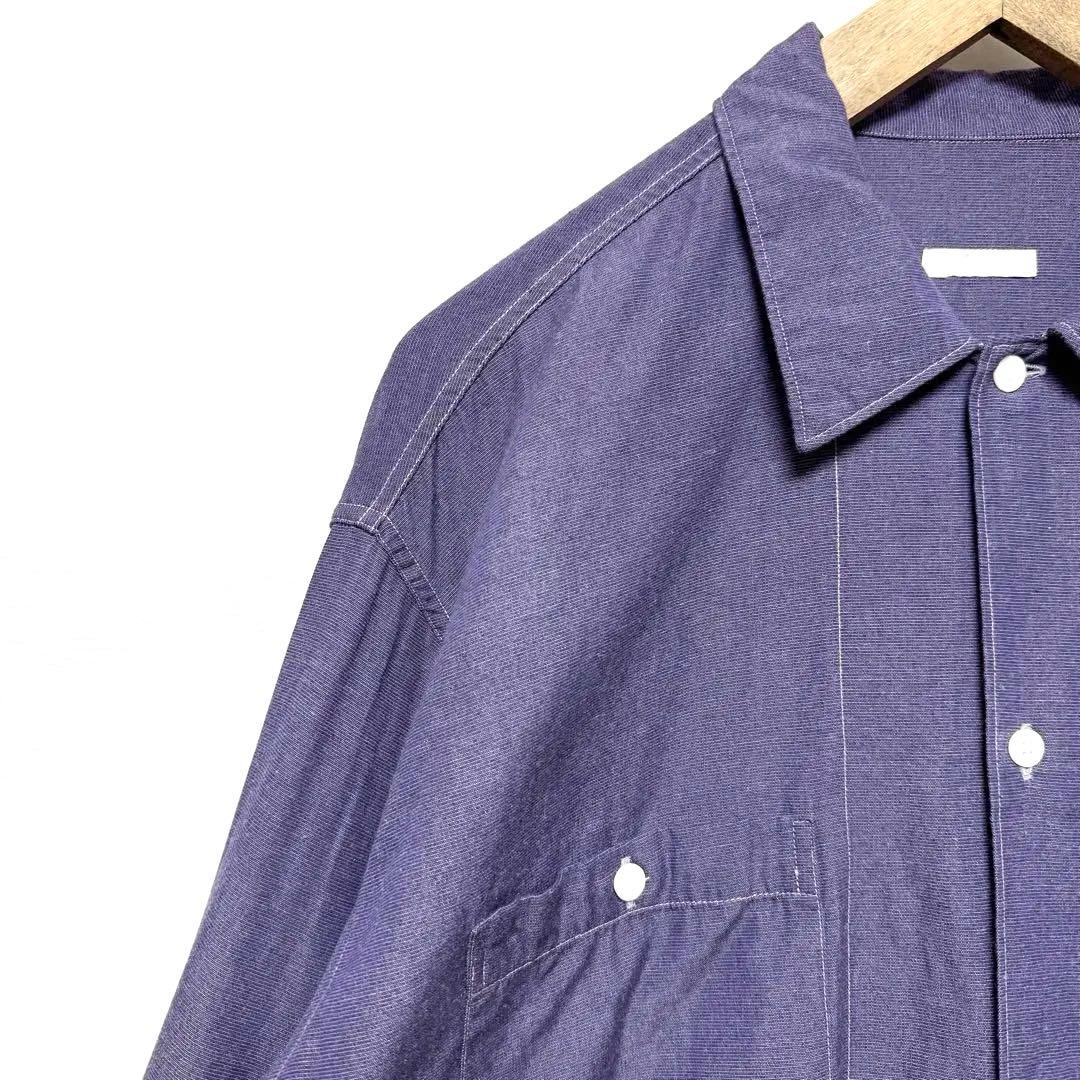 サイズ4！comoli パープルダンガリーシャツ　オープンカラーシャツ