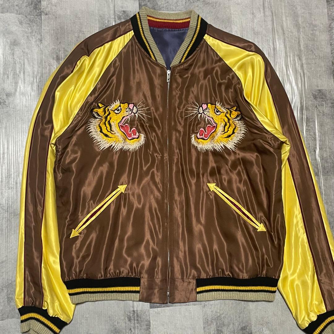 美品/Lサイズ　テーラー東洋　スカジャン　笹虎　日本地図　鷹　龍　リバーシブル