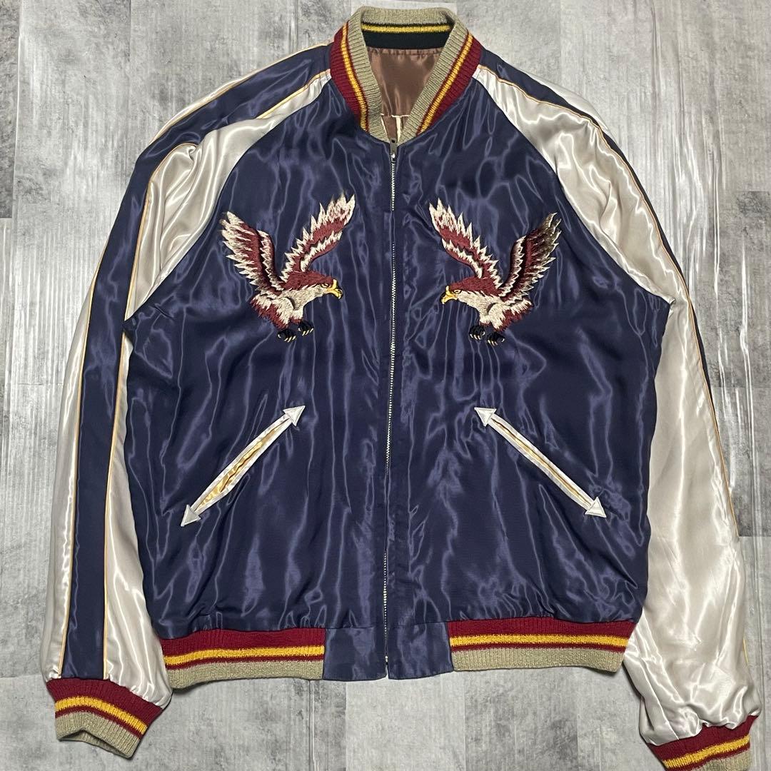 美品/Lサイズ　テーラー東洋　スカジャン　笹虎　日本地図　鷹　龍　リバーシブル