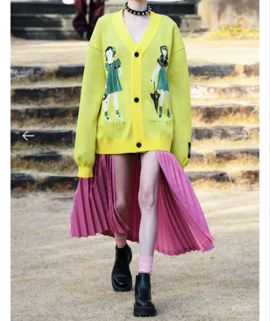 Kidill イラスト付きイエローカーディガン