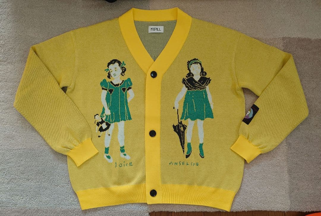 Kidill イラスト付きイエローカーディガン
