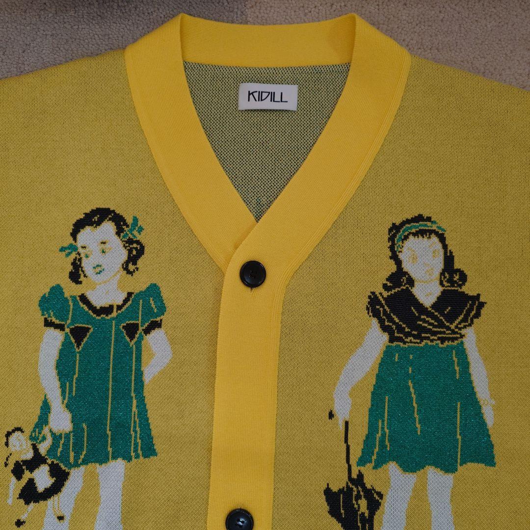 Kidill イラスト付きイエローカーディガン