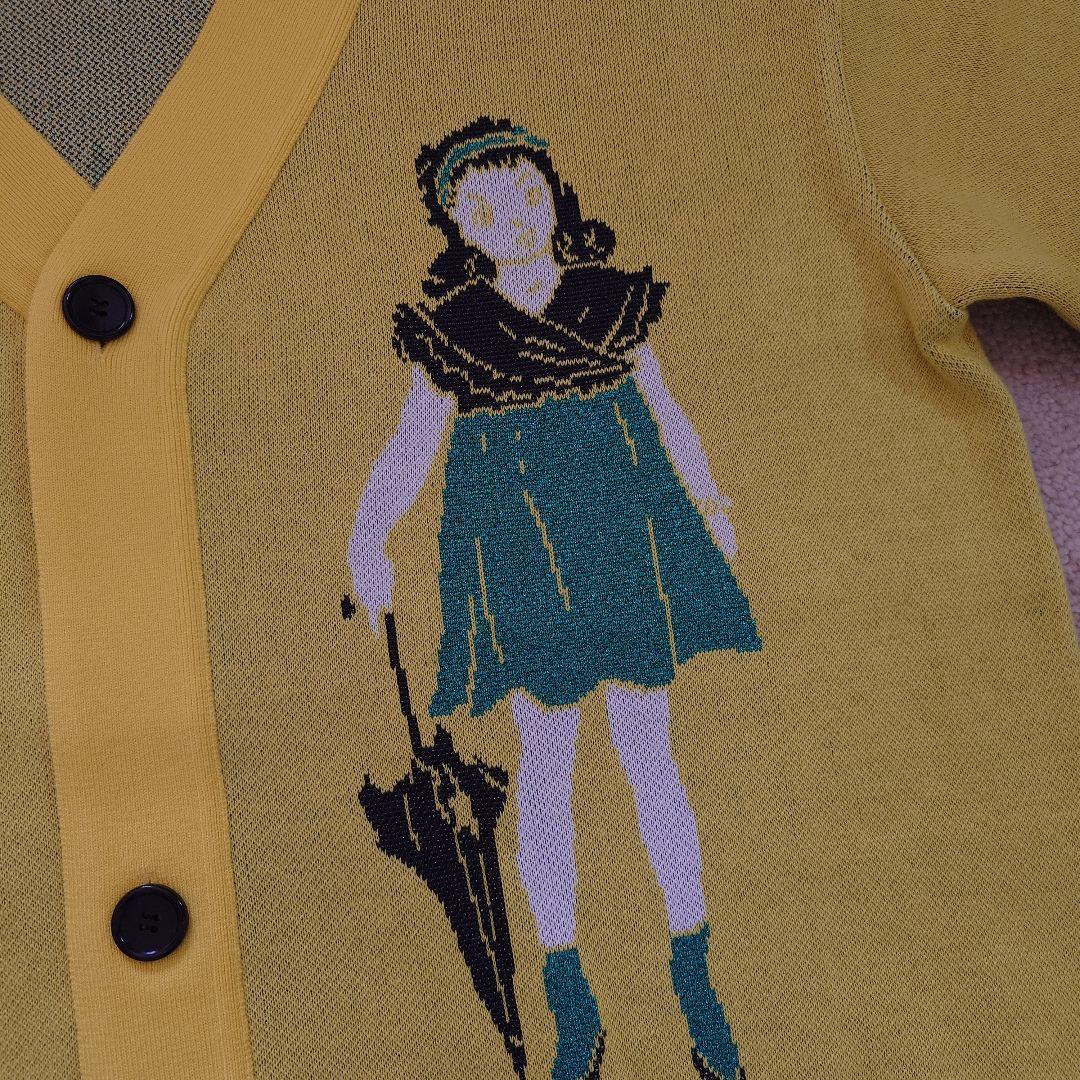 Kidill イラスト付きイエローカーディガン