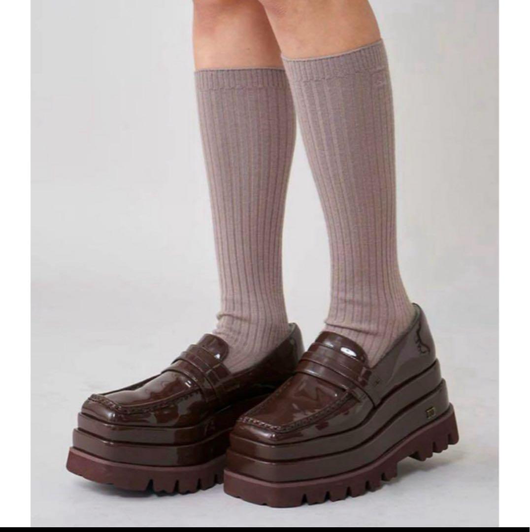 〆　Darich ダーリッチ エナメルプラットフォームローファー ブラウン 靴