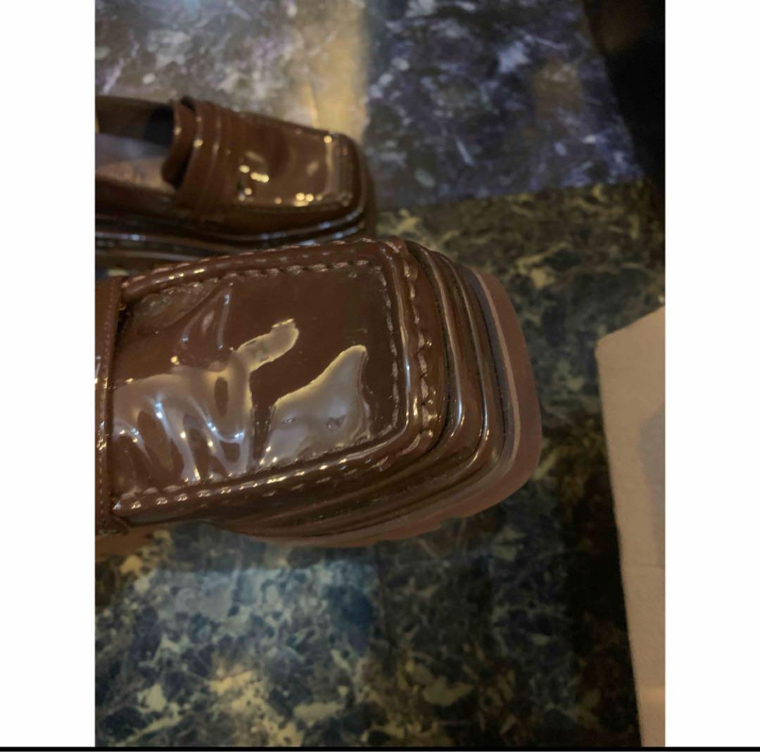 〆　Darich ダーリッチ エナメルプラットフォームローファー ブラウン 靴