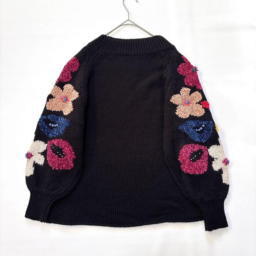 ビアズリー 人気完売品 花ジャガードニット 刺繍 ボリュームスリーブ