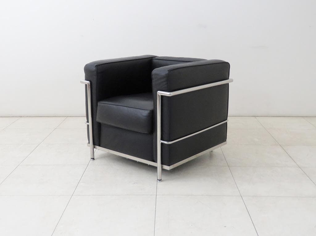 ★美品★ル・コルビュジェ LC2 シングルソファ 総本革 黒 リプロダクト ②