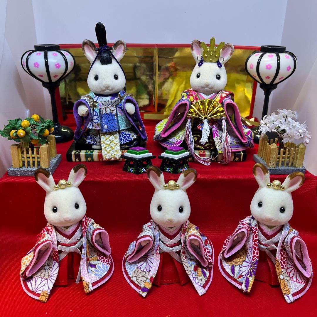 シルバニア　ハンドメイド衣装　雛人形5着セット　男雛女雛　三人官女