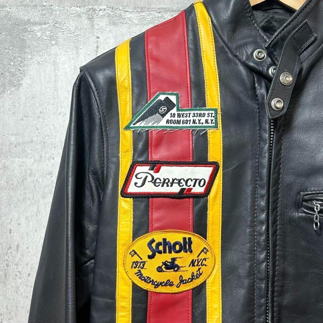 ⭐️即決価格⭐️Schott シングルライダースジャケット　アメリカ製　ワッペン