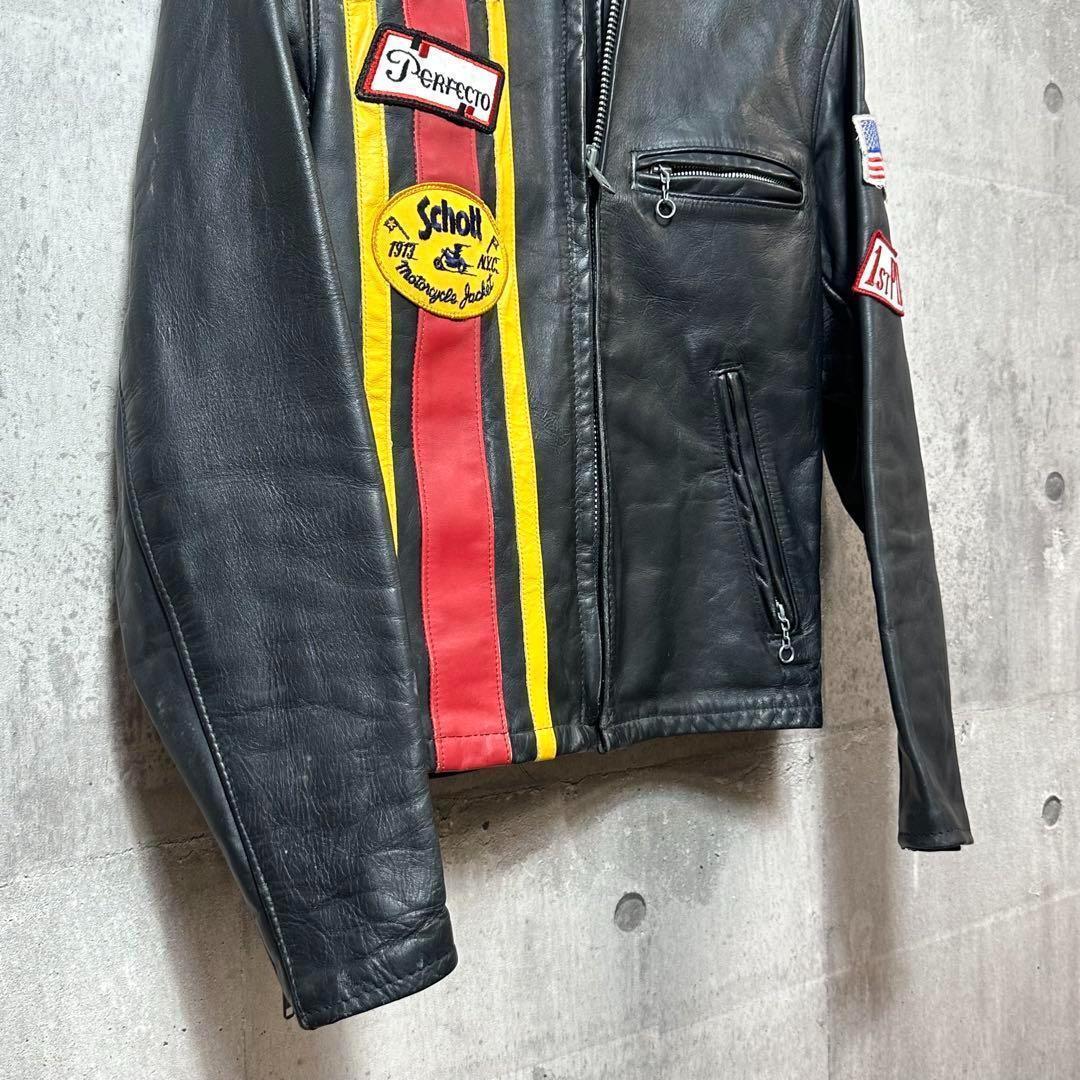 ⭐️即決価格⭐️Schott シングルライダースジャケット　アメリカ製　ワッペン