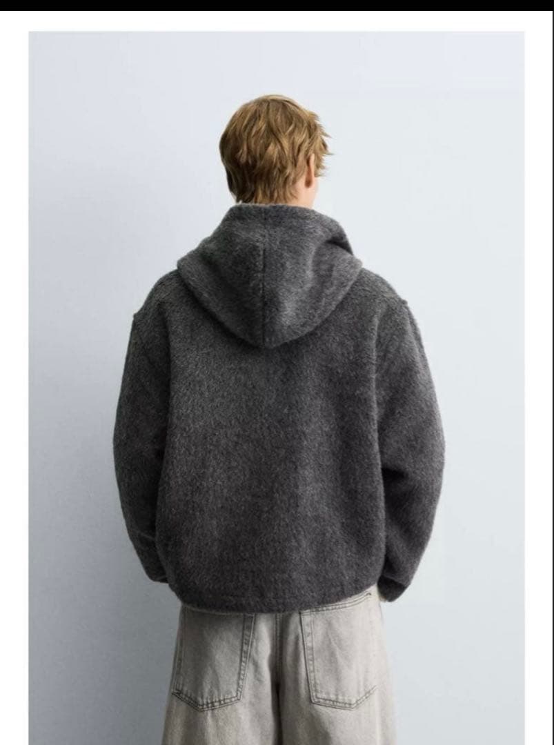 【完売品】 グレー ZARA フェイクファーシャツジャケットフード付き S