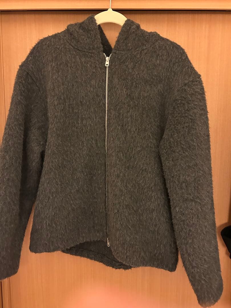【完売品】 グレー ZARA フェイクファーシャツジャケットフード付き S