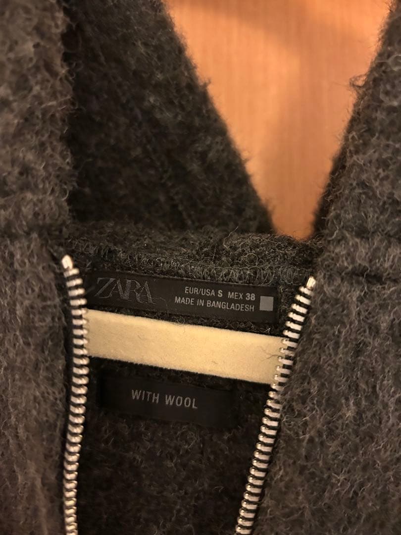 【完売品】 グレー ZARA フェイクファーシャツジャケットフード付き S