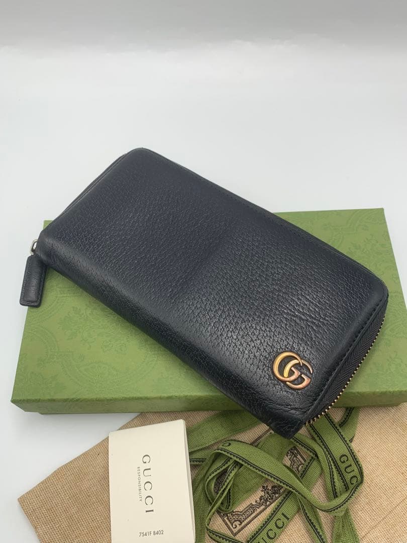 マリエGUCCI グッチ GGマーモント ジップラウンド長財布