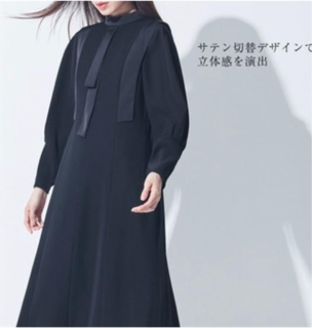 ブラックフォーマル6L〜8L サテンスタンドカラー・ワンピース