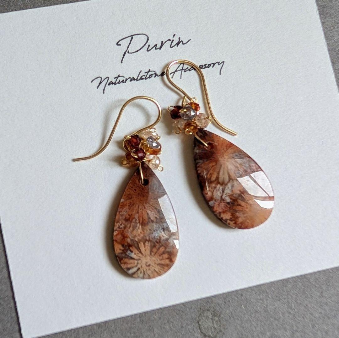 フォッシルコーラル ピアス