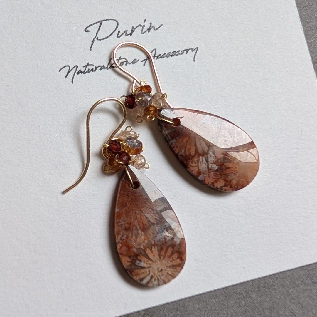 フォッシルコーラル ピアス