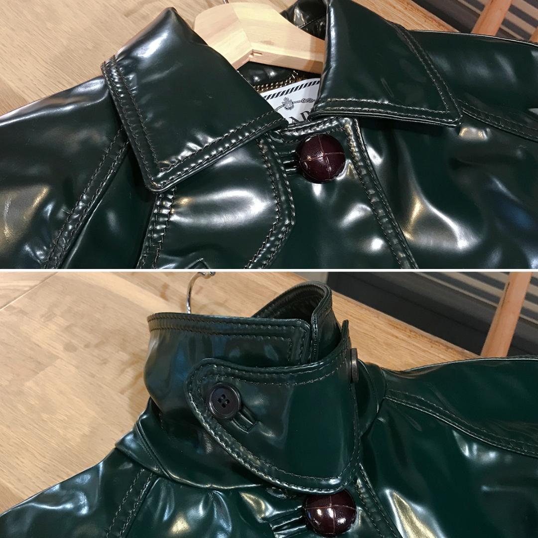 超美品 プラダ ベルト付き コート ダークグリーン 38 Sサイズ エナメル