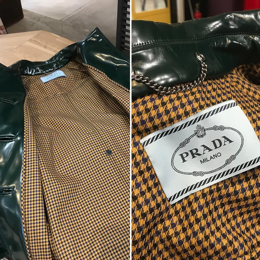 超美品 プラダ ベルト付き コート ダークグリーン 38 Sサイズ エナメル